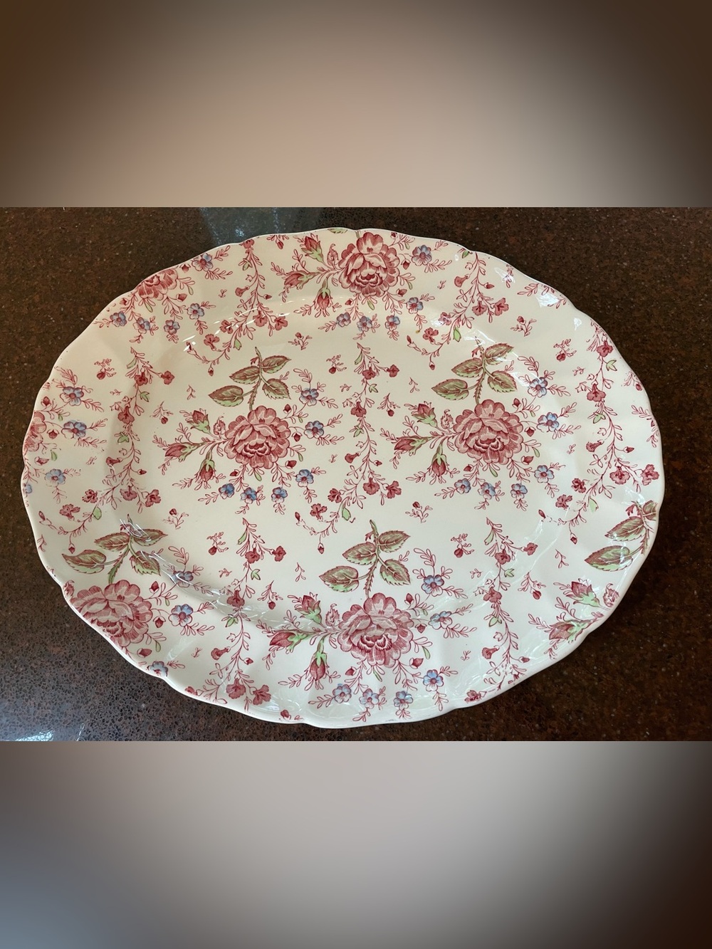 Vintage Johnson Brothers Large Rose Chintz Serving Platter Cottagecore 15” x 13”